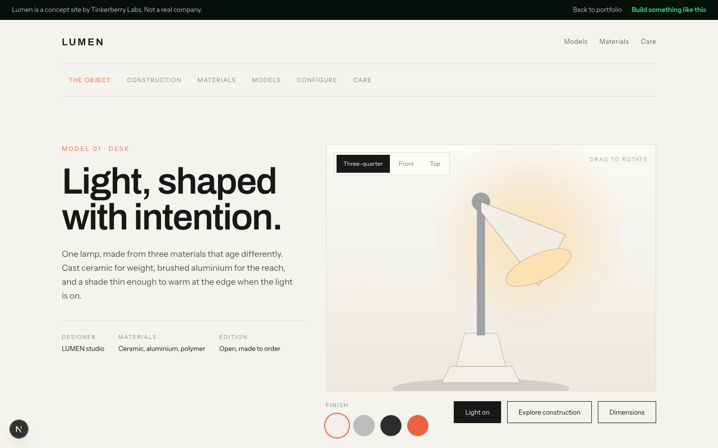 Lumen: Lighting studio · product page