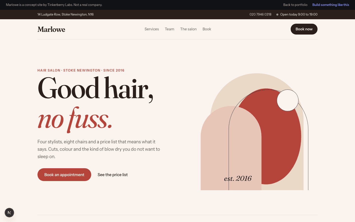 Marlowe: Hair salon · booking site